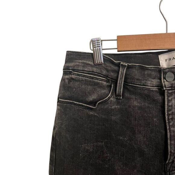 Frame Denim Le High Straight Jeans in Rockstar Black Frayed Hem Size 30 - Picture 3 of 10